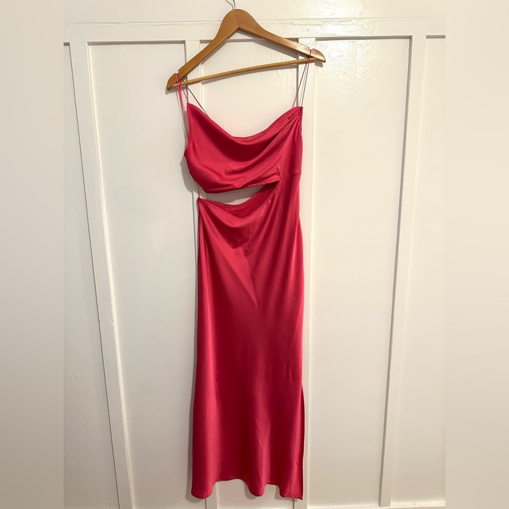 Isalis Reign Satin Side Cut Out Maxi Dress in Pink